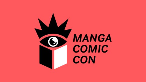 Manga Comic Con Logo vor rotem Hintergrund Manga Comic Con Logo vor rotem Hintergrund