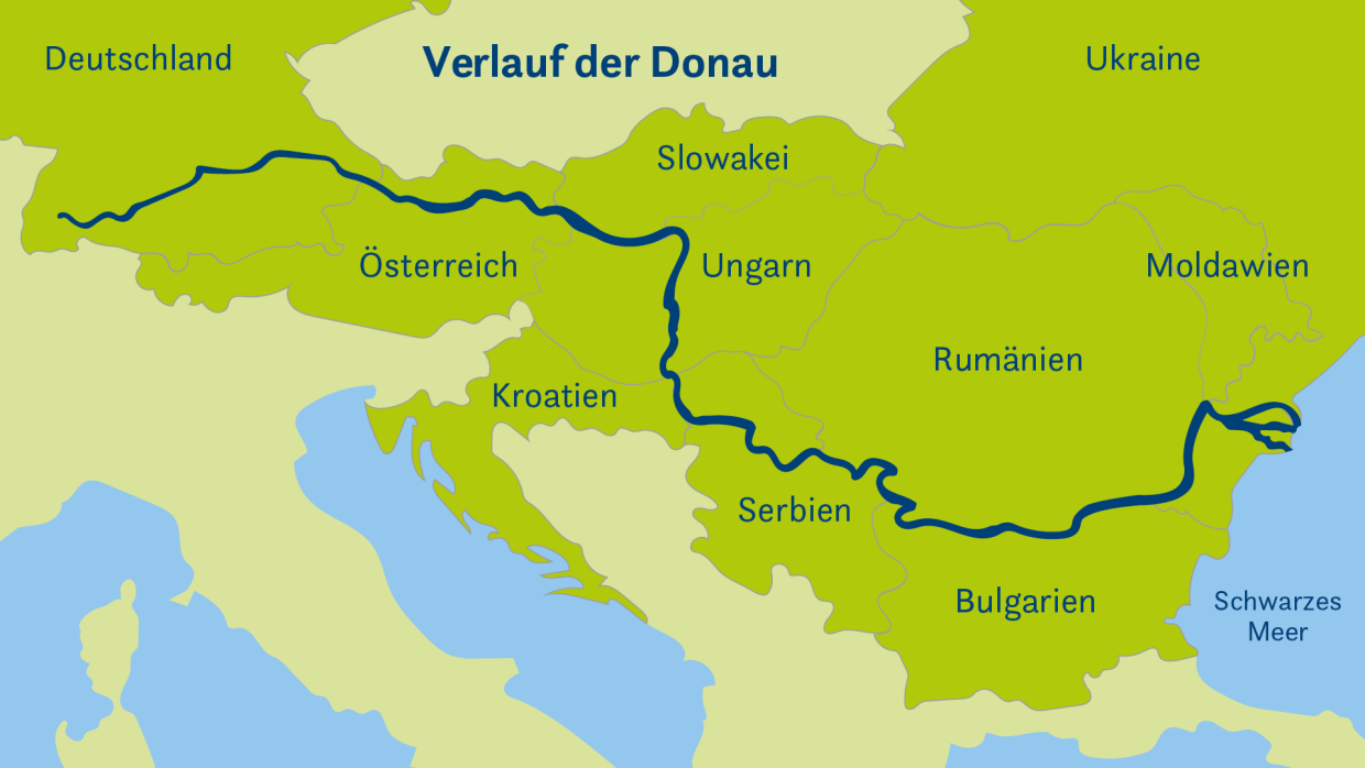 Map showing the course of the Danube River