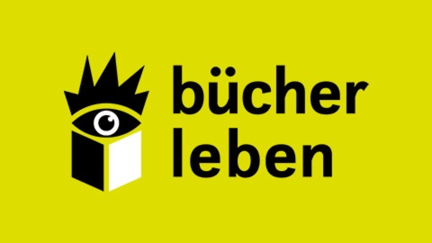 bücherleben Logo vor gelbem Hintergrund