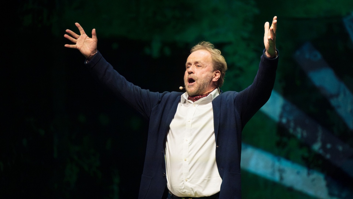 Norway 2025 Guest of Honor event at the Schaubühne Lindenfels during the Leipzig Book Fair 2025 with one person gesturing freely on stage
