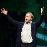 Norway 2025 Guest of Honor event at the Schaubühne Lindenfels during the Leipzig Book Fair 2025 with one person gesturing freely on stage
