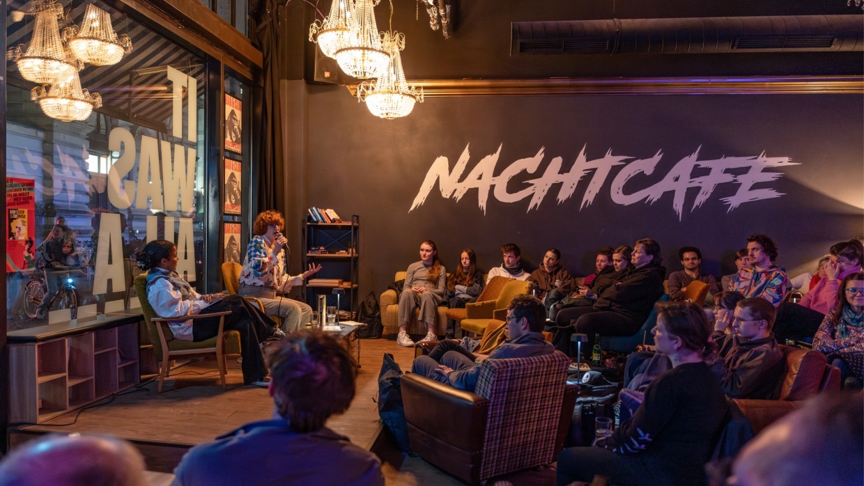 Leipzig liest event at Nachtcafé in front of a big audience during Leipzig Book Fair 2026